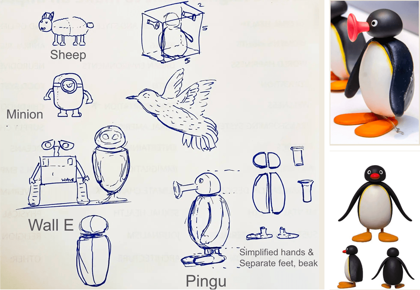Pingu concept ideation sketches and reference images