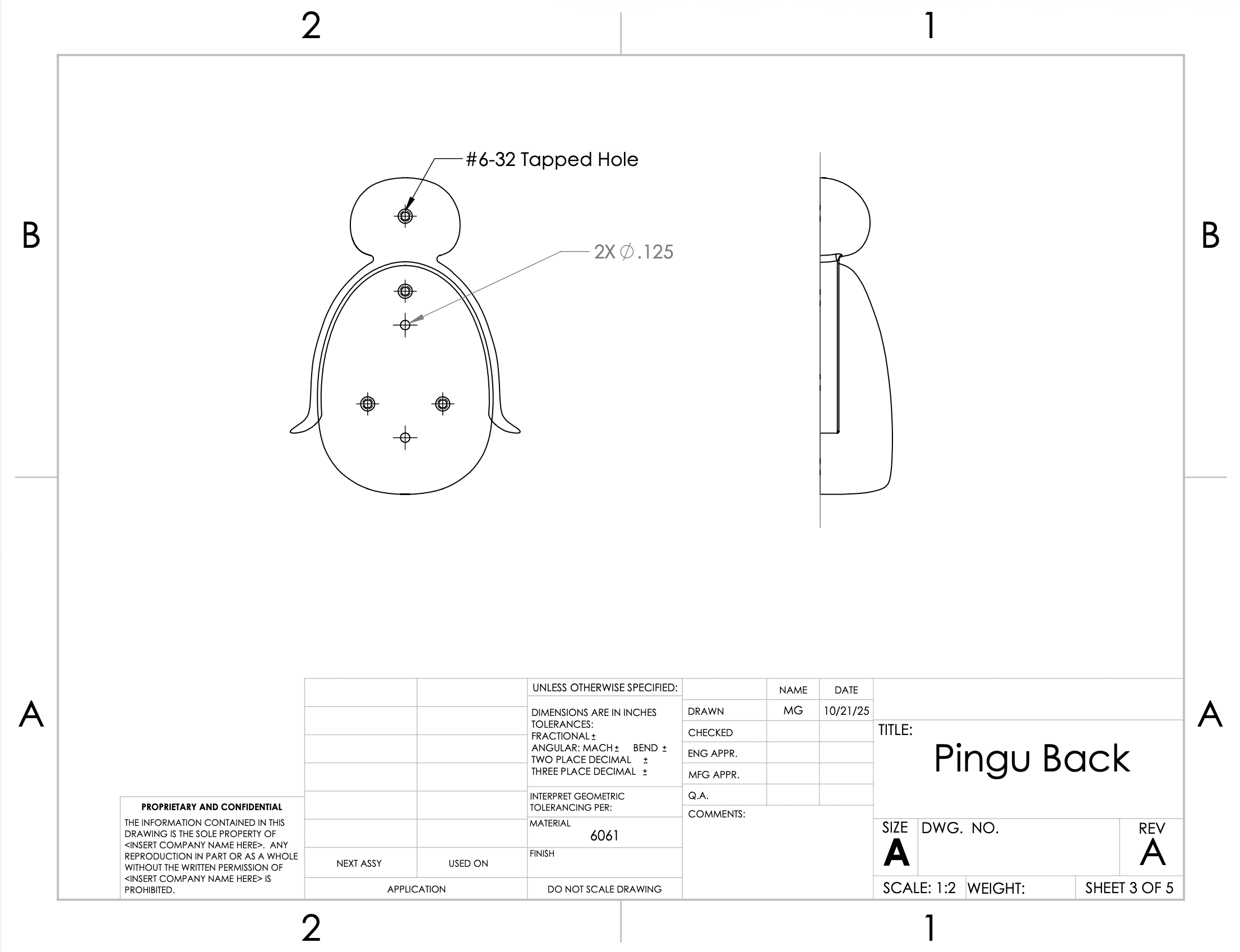 Pingu back piece technical drawing