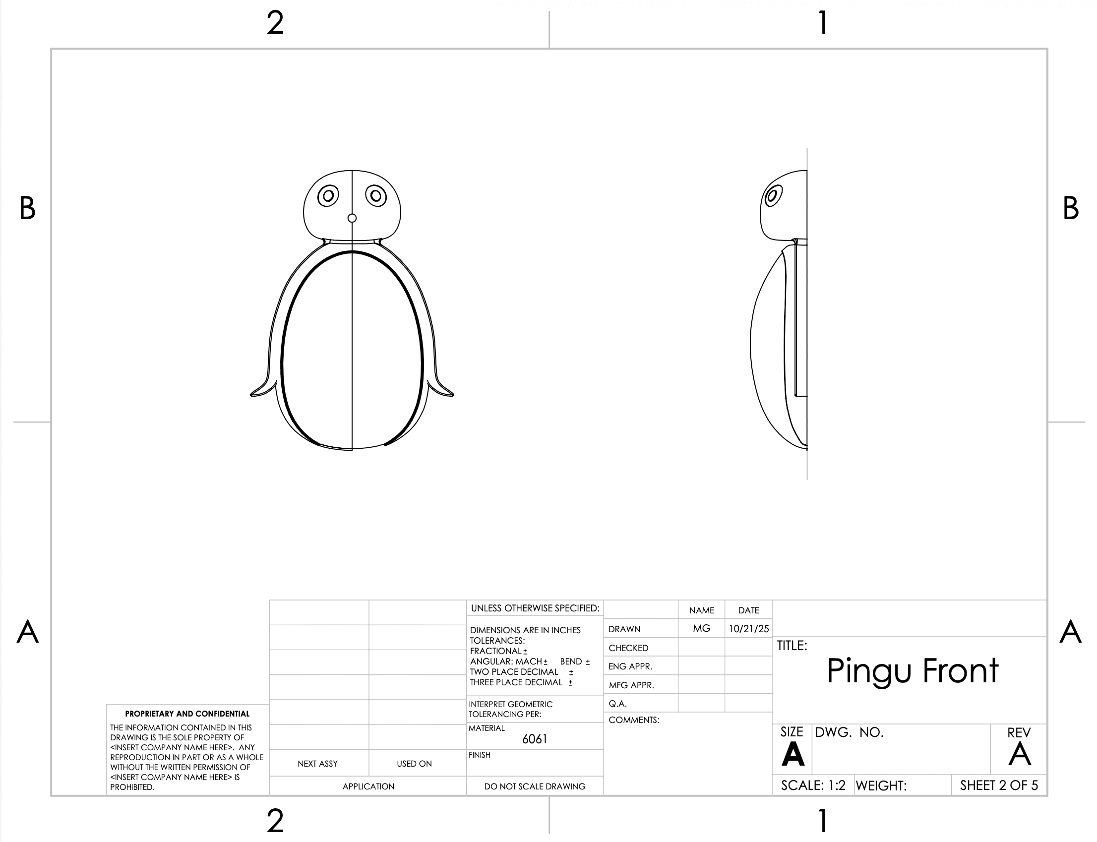 Pingu front piece technical drawing