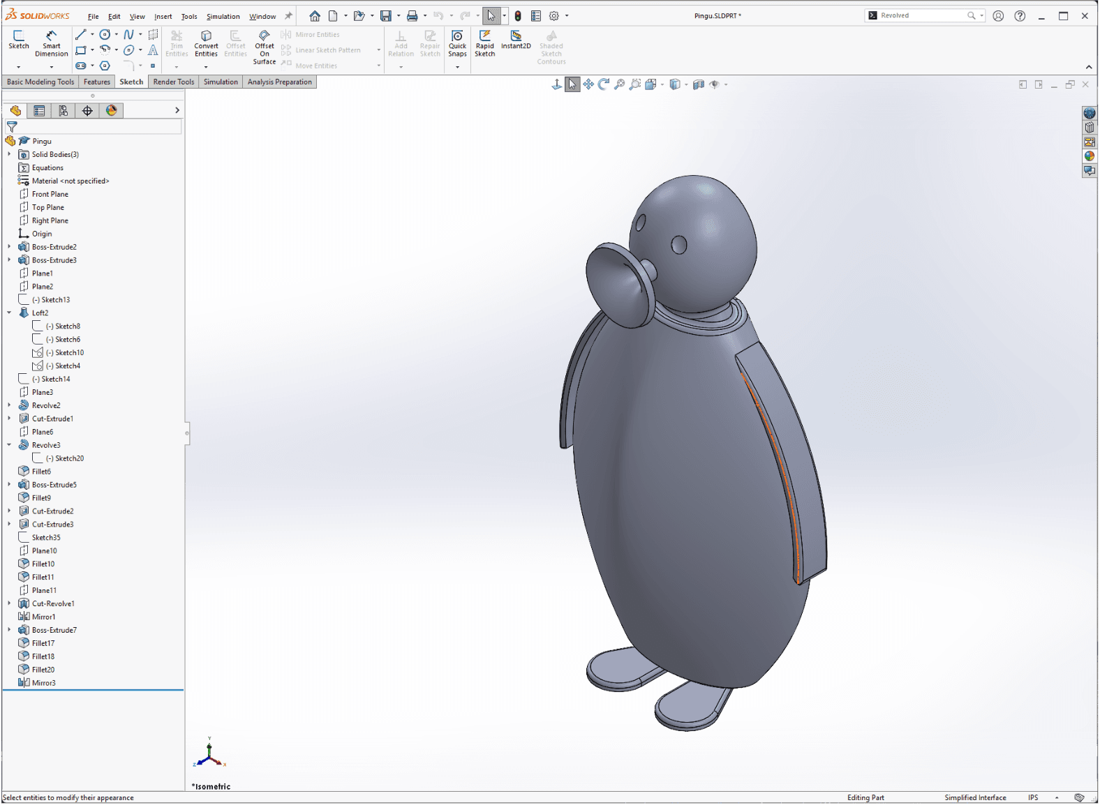 Pingu SolidWorks version one model