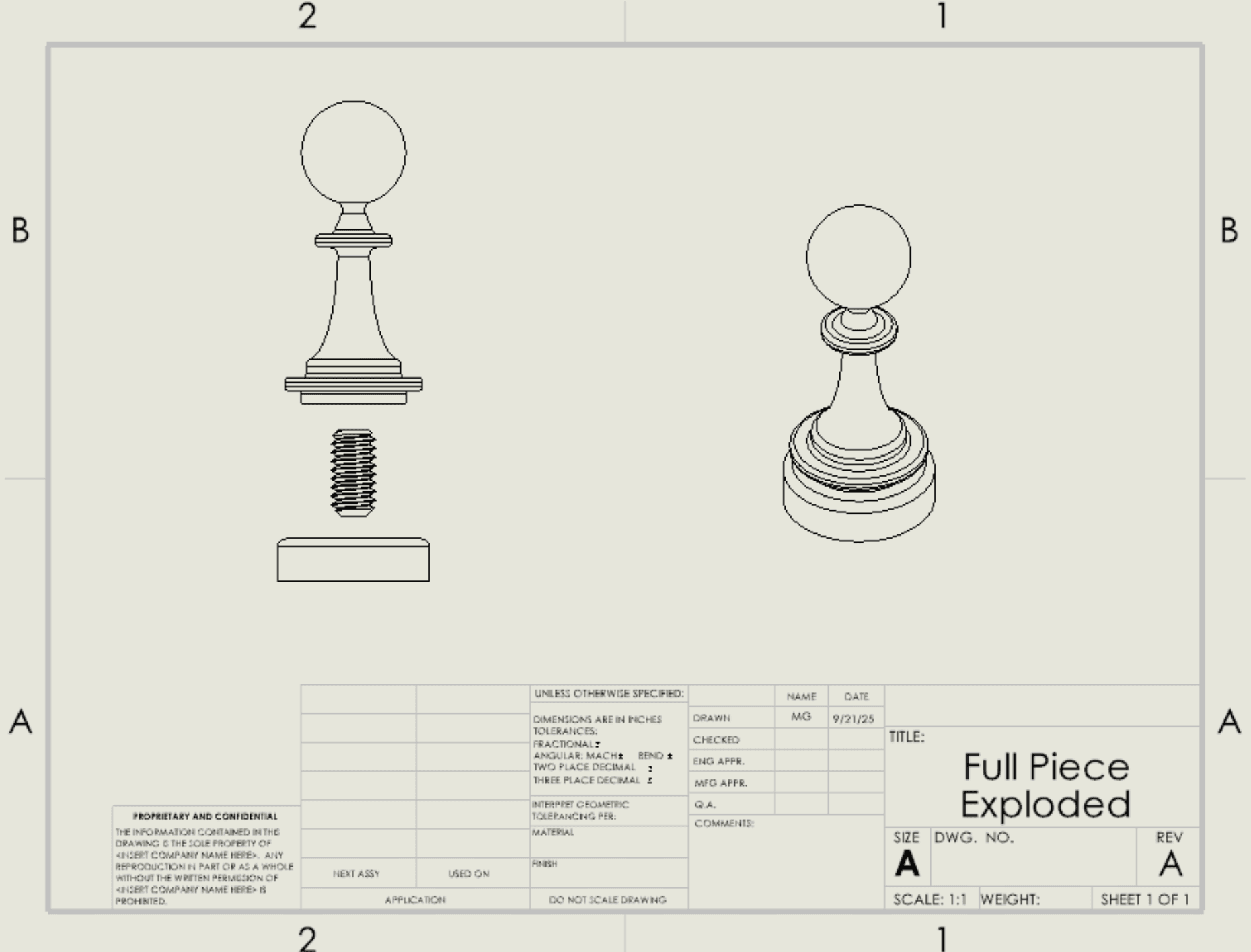 Space Chess exploded chess piece engineering drawing